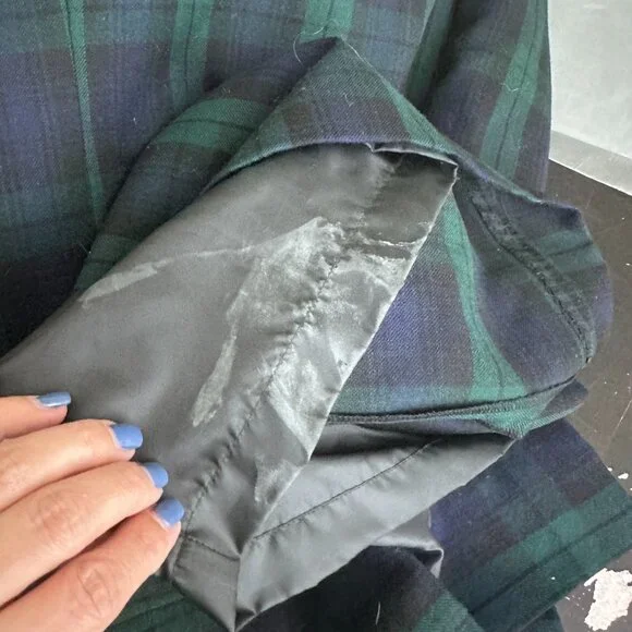 Vintage Brooks Brothers Flannel Plaid Shift Midi Dress Frock Green Blue Wool 14 - Picture 12 of 14